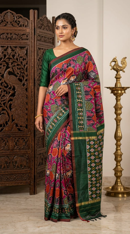 Multicolor Barista Soft Silks Saree with Green Traditional Printed Pallu | Premium Collection
