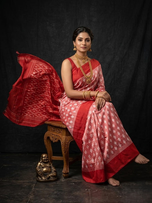 Baby Pink Barista Soft Silks Saree with Red Traditional Designer Pallu | Premium Collection