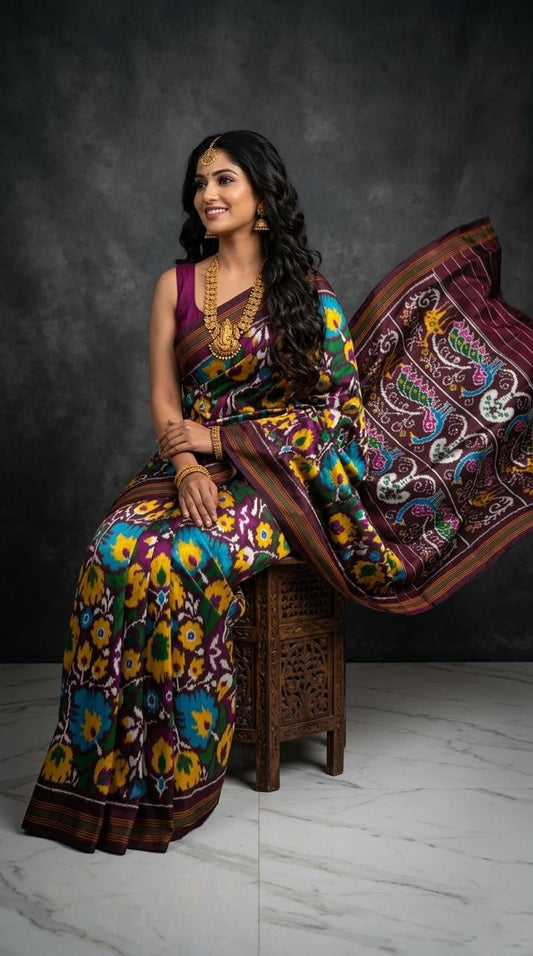Black Barista Soft Silks Saree with Multicolor Traditional Floral Print | Premium Collection