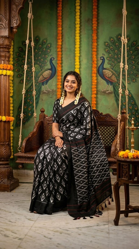 Black Barista Soft Silks Saree with Silver Traditional Designer Weaving | Premium Collection