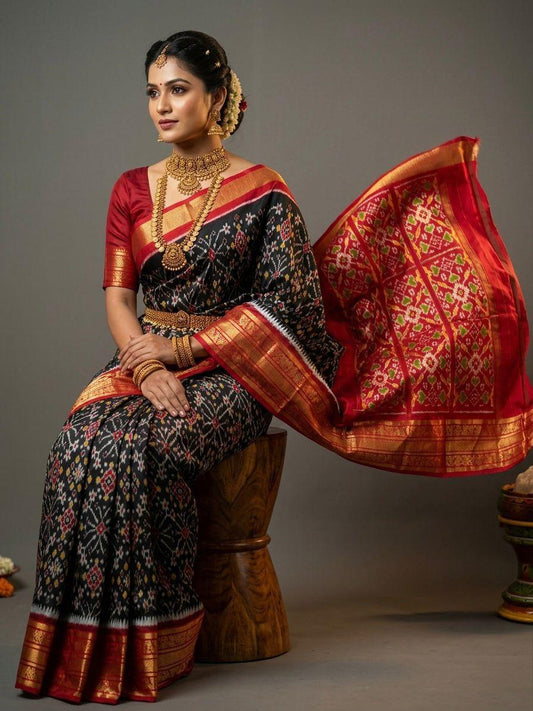 Black Handloom Pattu Silk Saree with Red Luxury Ethnic Pallu | Premium Collection