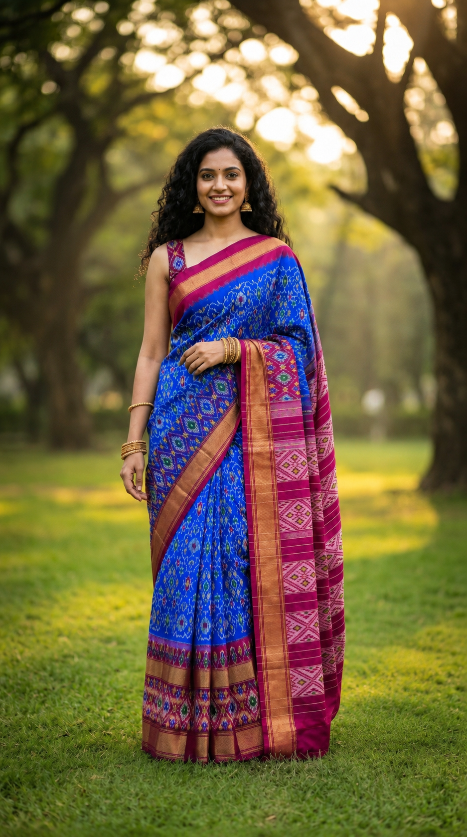Blue Bentex Handloom Silk Saree with Pink Designer Border and Soft Shine Finish | Premium Collection