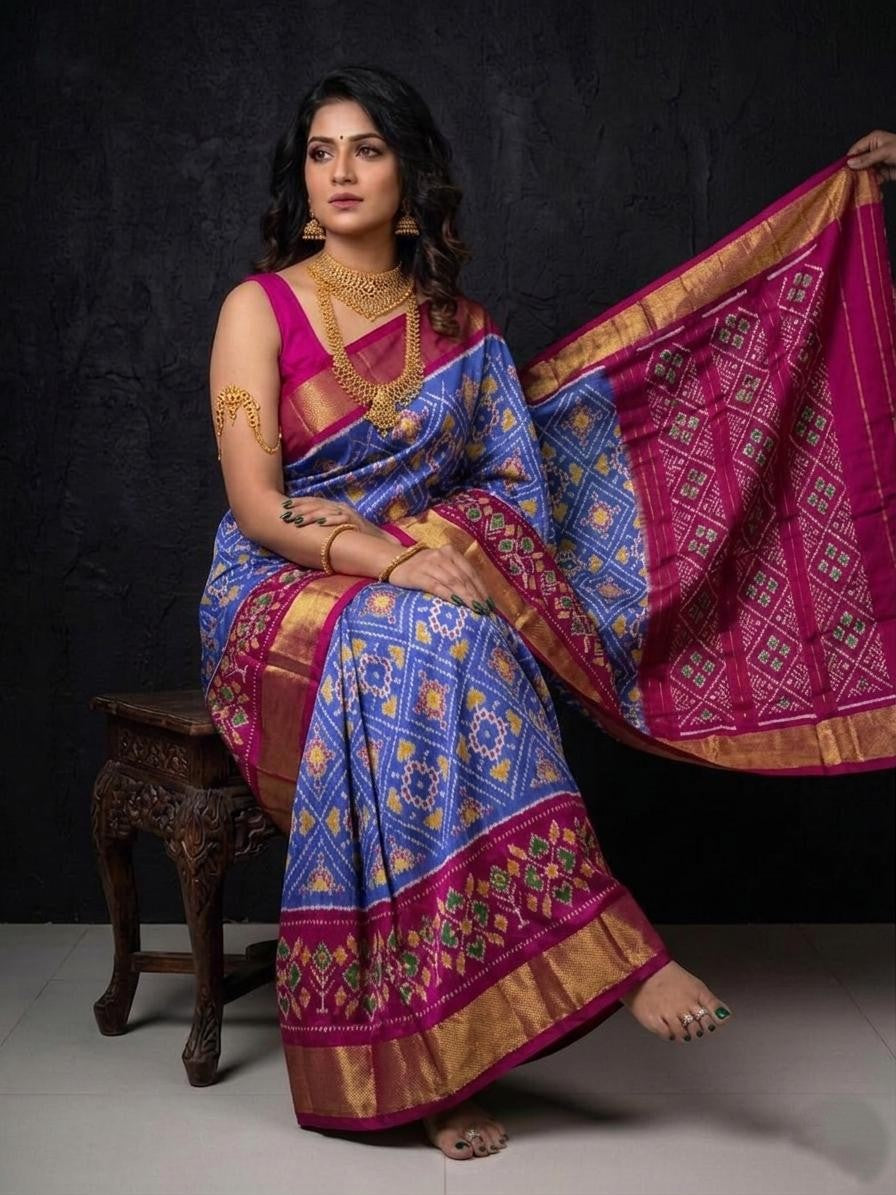 Blue Pink Premium Handloom Kotha Silk Saree | Premium Collection
