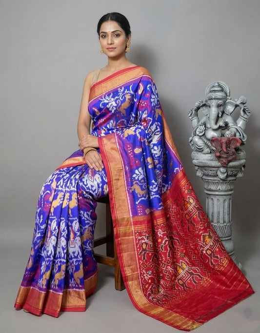Blue Red Premium Zari Handloom Kotha Silk Saree | Premium Collection