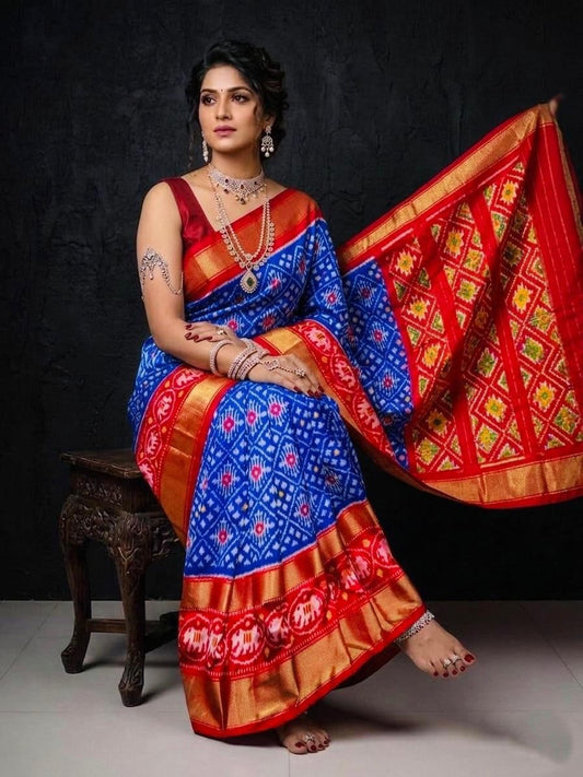 Blue Red Traditional Weaving Handloom Kotha Silk Saree | Premium Collection
