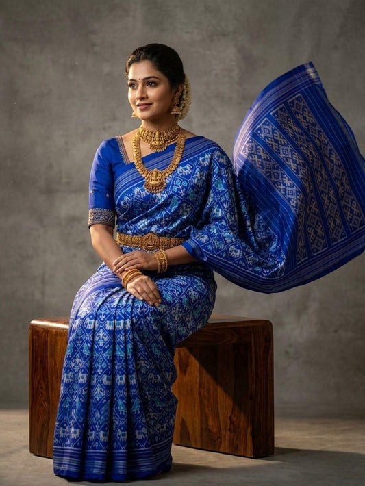 Bright Blue Barista Soft Silks Saree with Elegant Traditional Border | Premium Collection