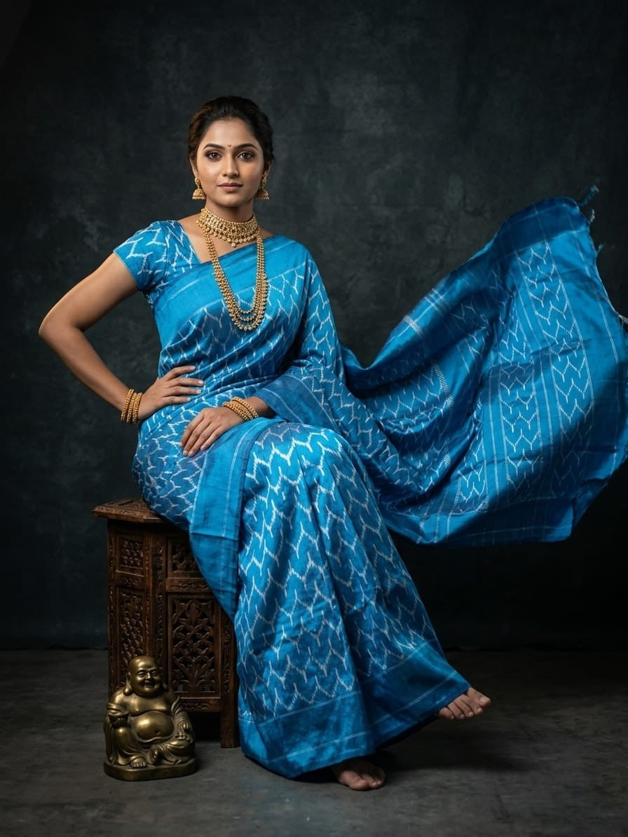 Bright Blue Barista Soft Silks Saree with Rich Ethnic Pattern | Premium Collection