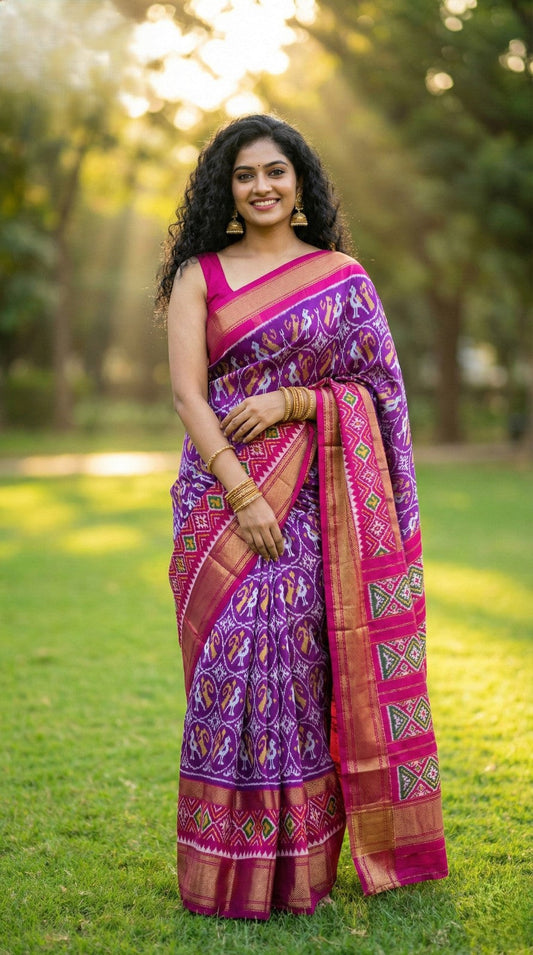 Bright Pink Bentex Handloom Silk Saree with Traditional Gold Zari Weaving | Premium Collection
