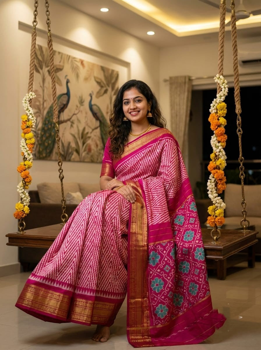 Bright Pink Handloom Pattu Silk Saree with Rich Ethnic Woven Border | Premium Collection