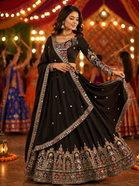Premium Black Embellished Sequinned Lehenga With Blouse & Dupatta