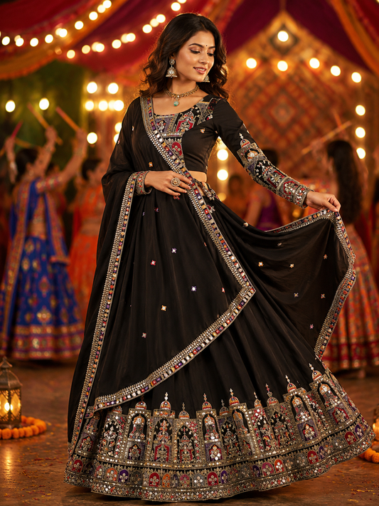 Premium Black Embellished Sequinned Lehenga With Blouse & Dupatta