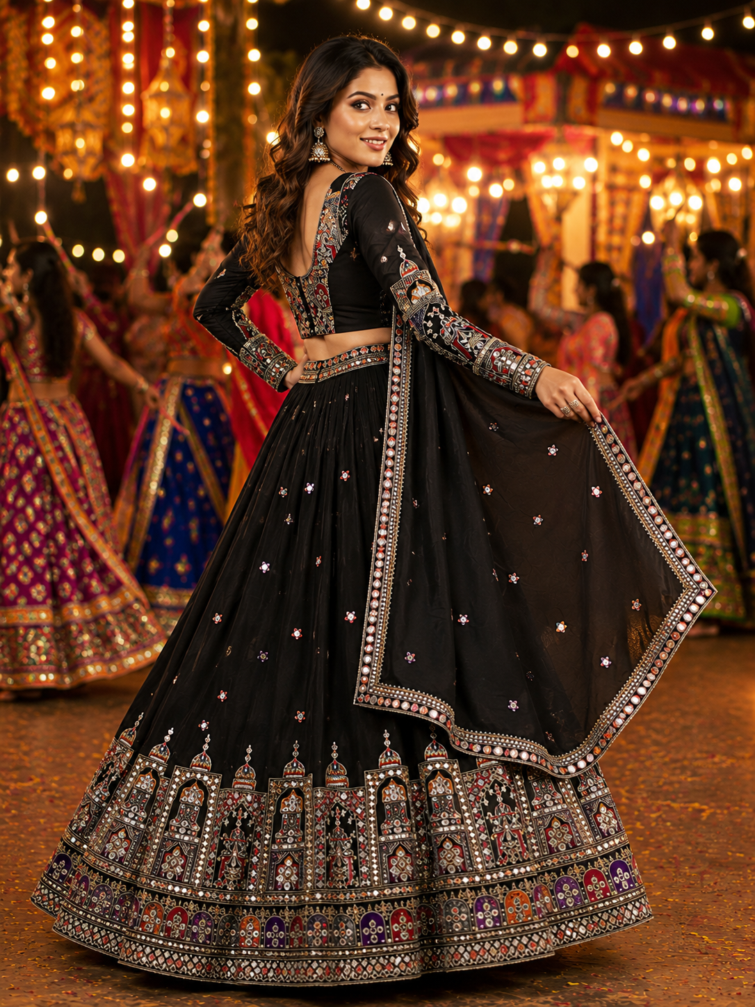 Premium Black Embellished Sequinned Lehenga With Blouse & Dupatta