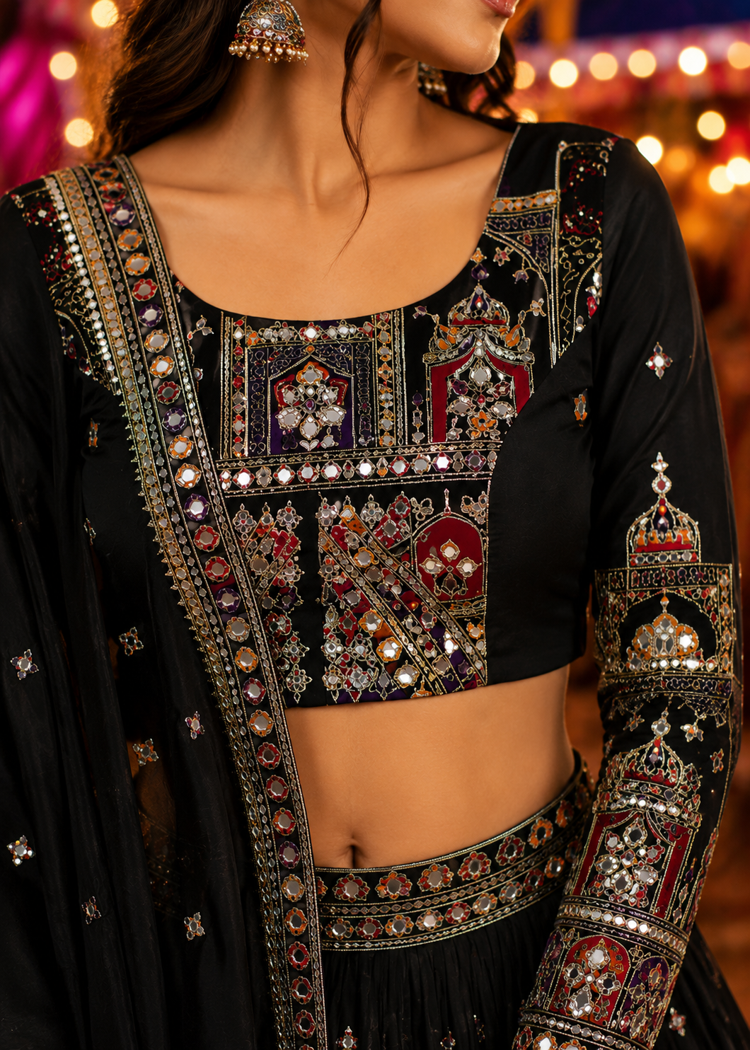Premium Black Embellished Sequinned Lehenga With Blouse & Dupatta