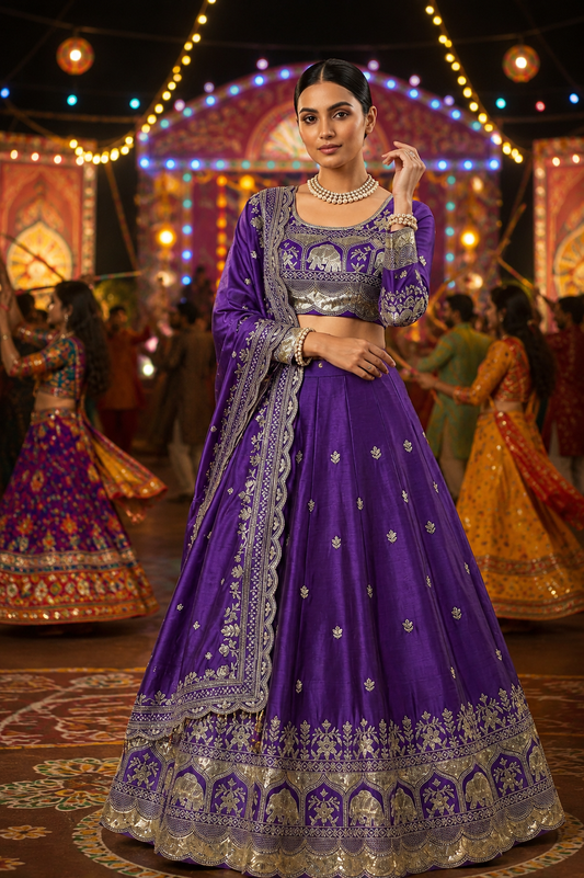 Royal Purple Elephant Motif Lehenga Choli
