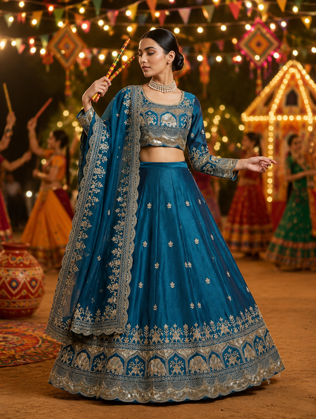 Royal Teal Elephant Motif Lehenga Choli