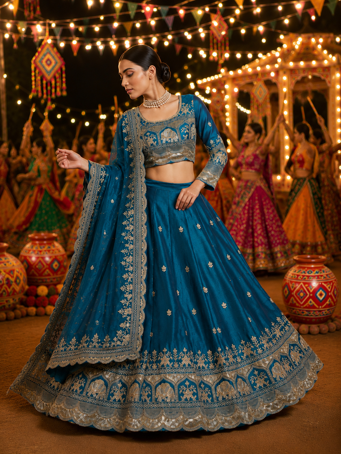 Royal Teal Elephant Motif Lehenga Choli