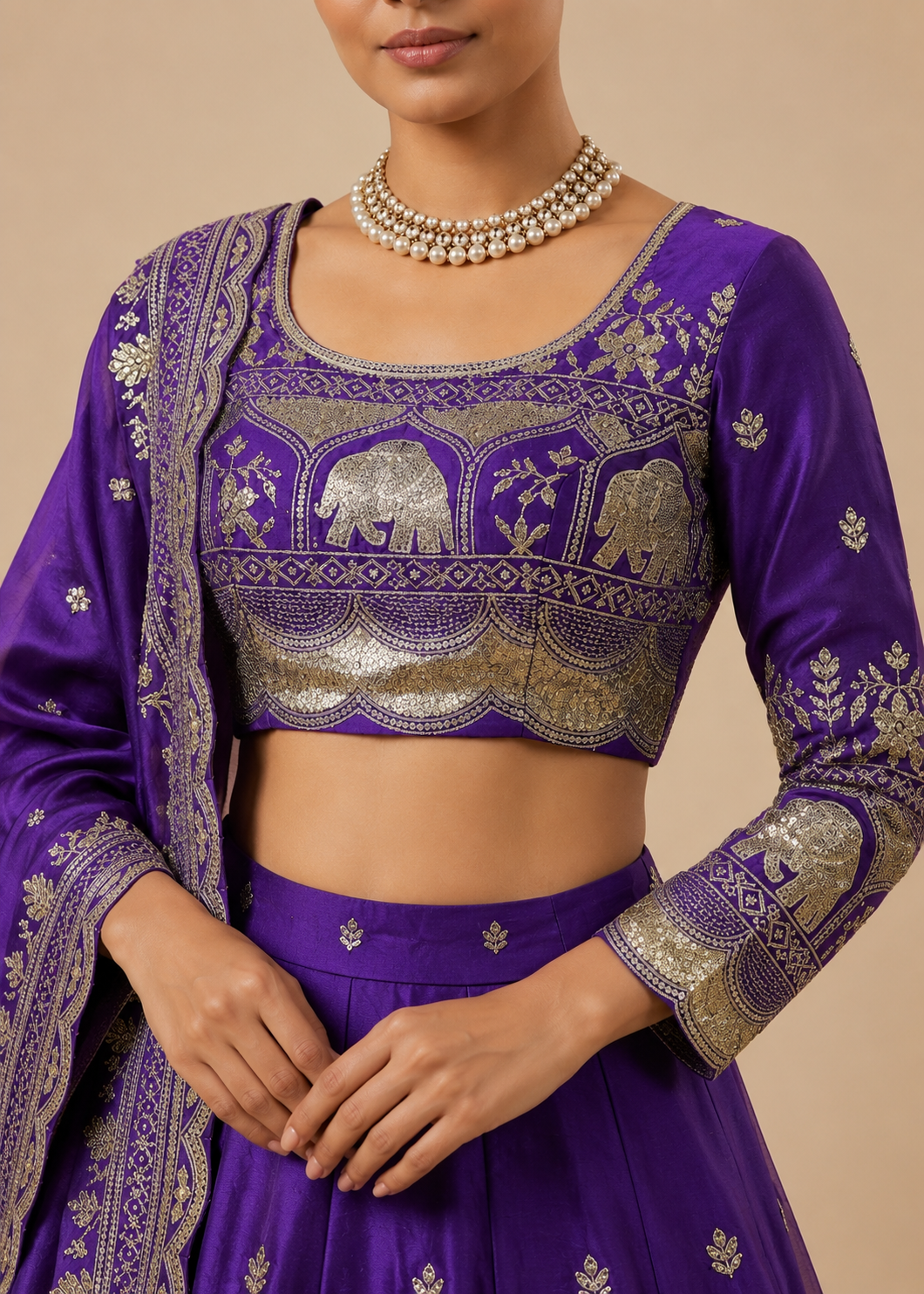 Royal Purple Elephant Motif Lehenga Choli