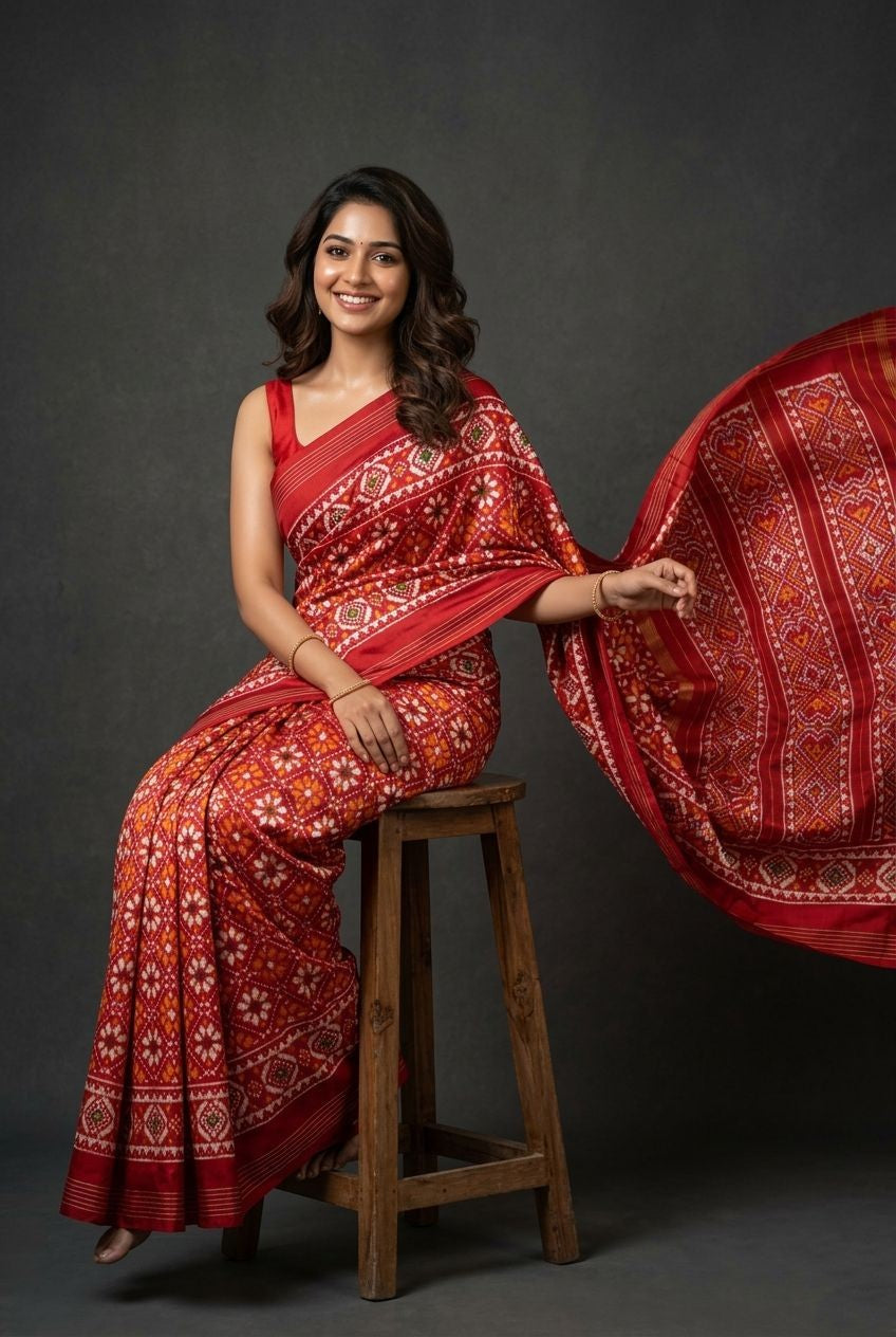 Coral Orange Barista Soft Silks Saree with Rich Ethnic Printed Pallu | Premium Collection