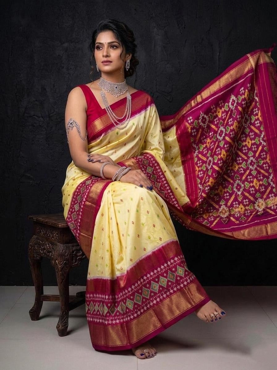 Cream Pink Wedding Special Handloom Kotha Silk Saree | Premium Collection