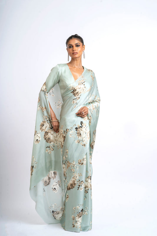 Buy Tara Pearl Blue Satin Silk Saree Online | Premium Collection