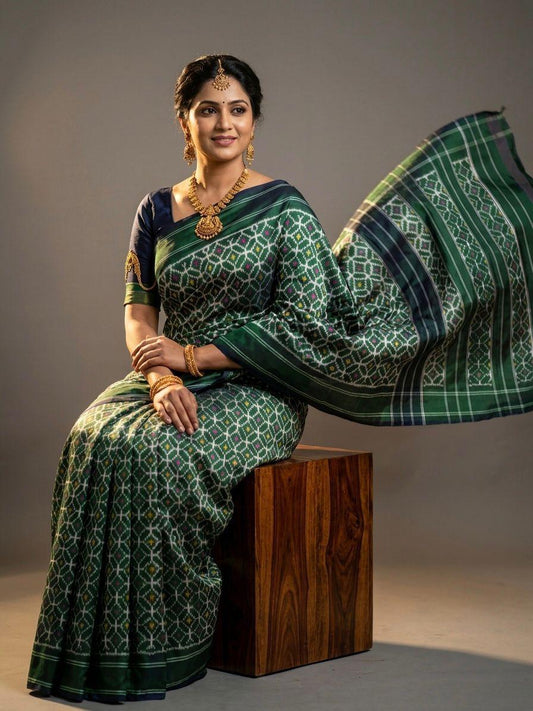 Dark Green Barista Soft Silks Saree with Traditional Designer Weaving | Premium Collection