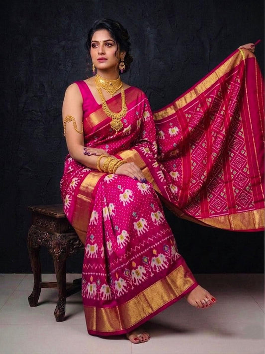 Dark Pink Golden Zari Handloom Kotha Silk Saree | Premium Collection