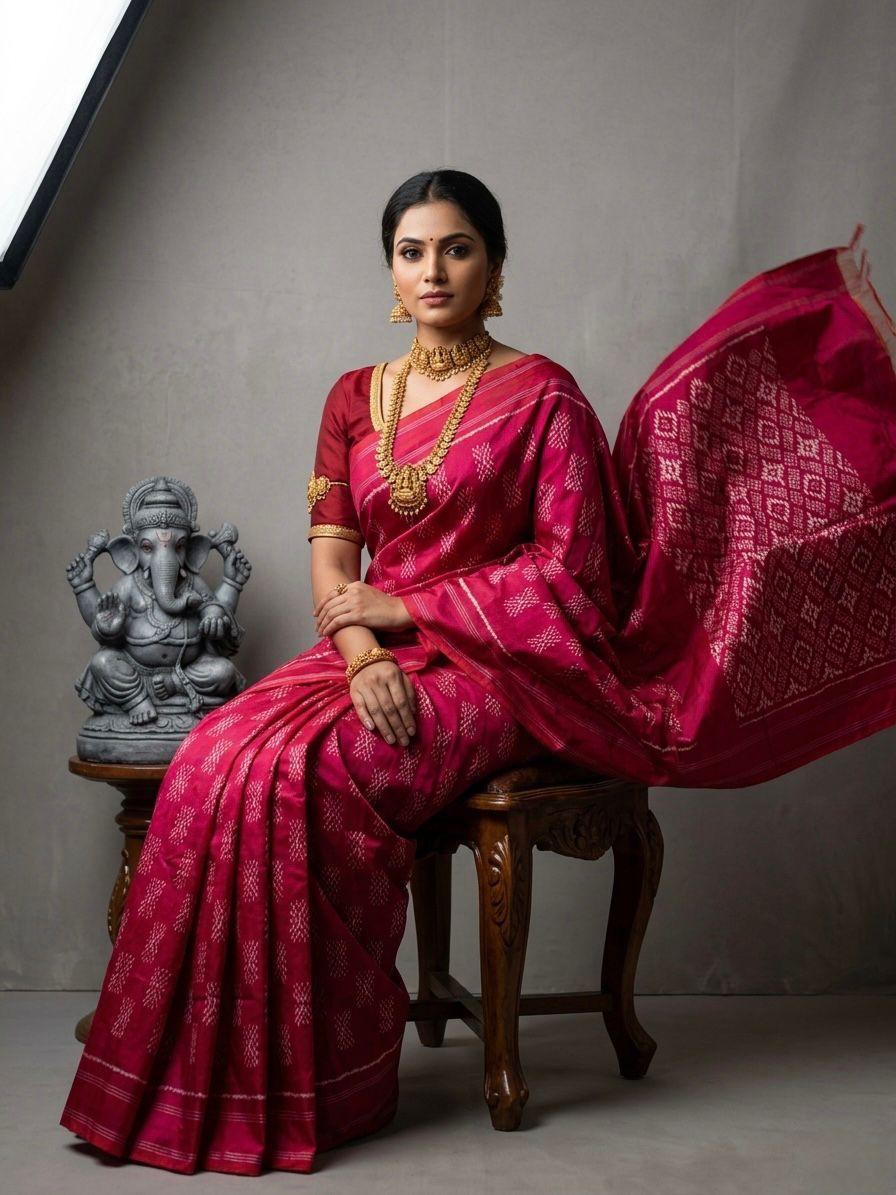 Deep Pink Barista Soft Silks Saree with Luxury Ethnic Border | Premium Collection