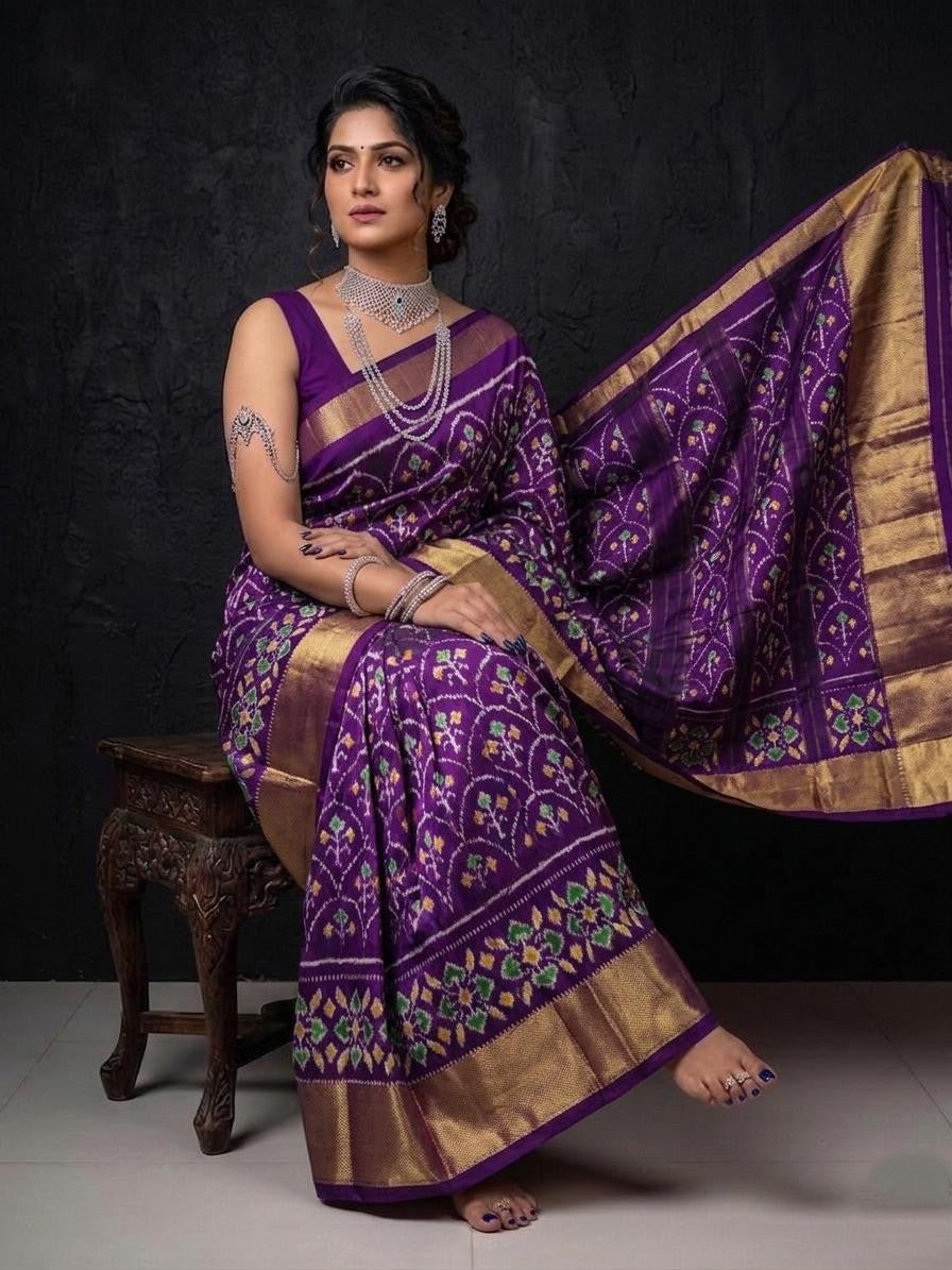 Deep Purple Antique Zari Handloom Kotha Silk Saree | Premium Collection