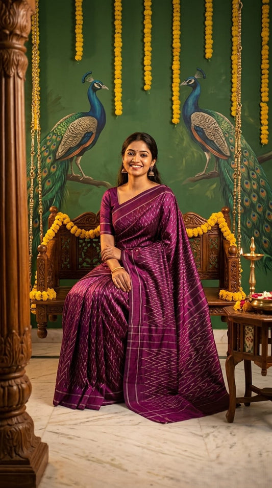Deep Purple Barista Soft Silks Saree with Traditional Woven Design | Premium Collection