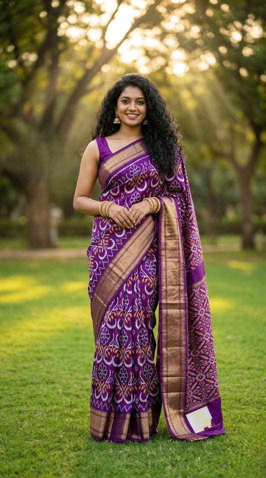 Deep Purple Bentex Handloom Silk Saree with Luxury Traditional Weaving | Premium Collection