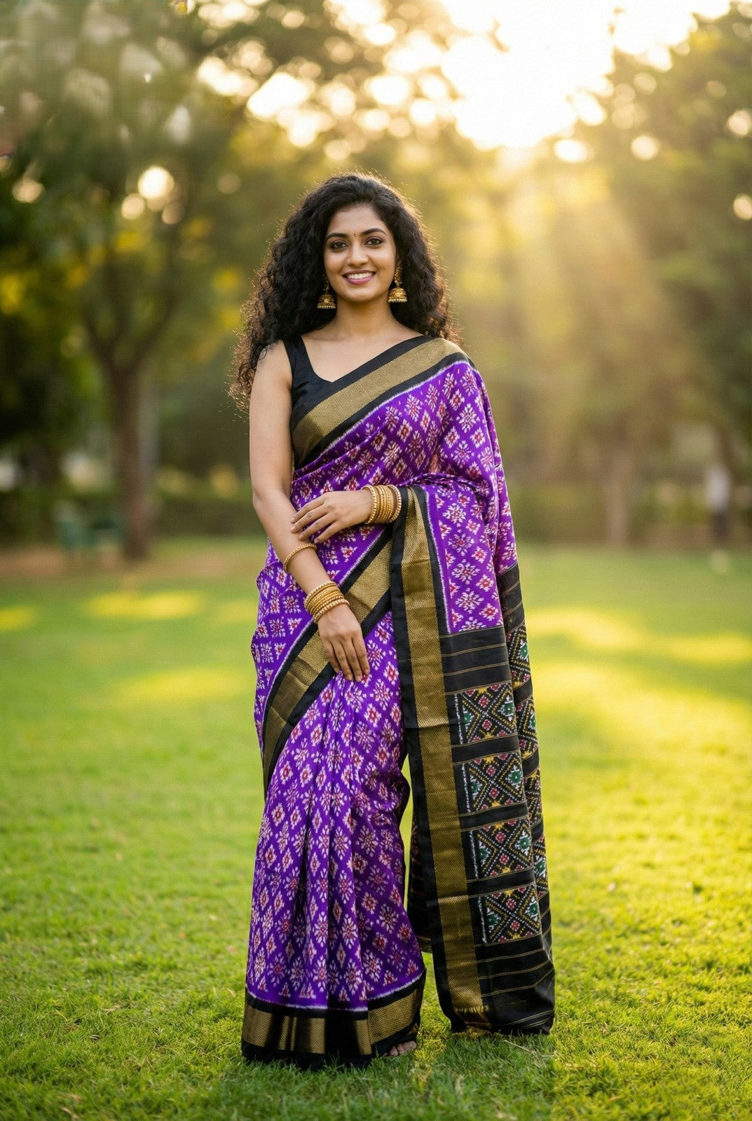 Elegant Violet Bentex Handloom Silk Saree with Rich Black Temple Border | Premium Collection