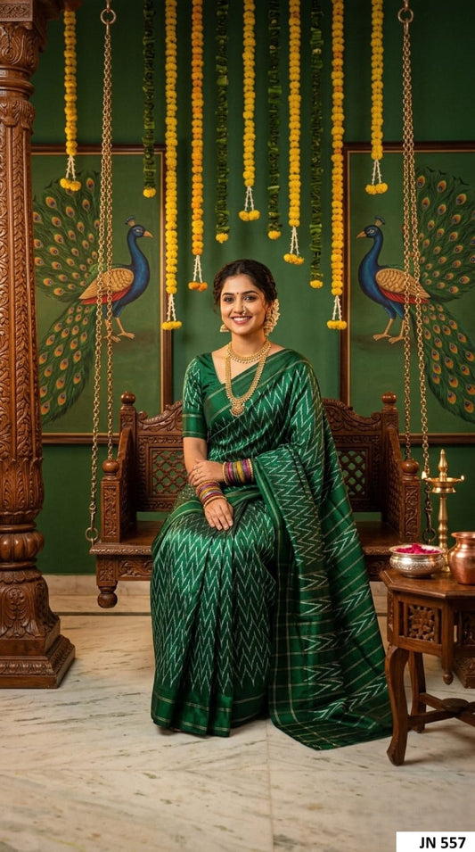 Emerald Green Barista Soft Silks Saree with Pattern Designer Pallu | Premium Collection