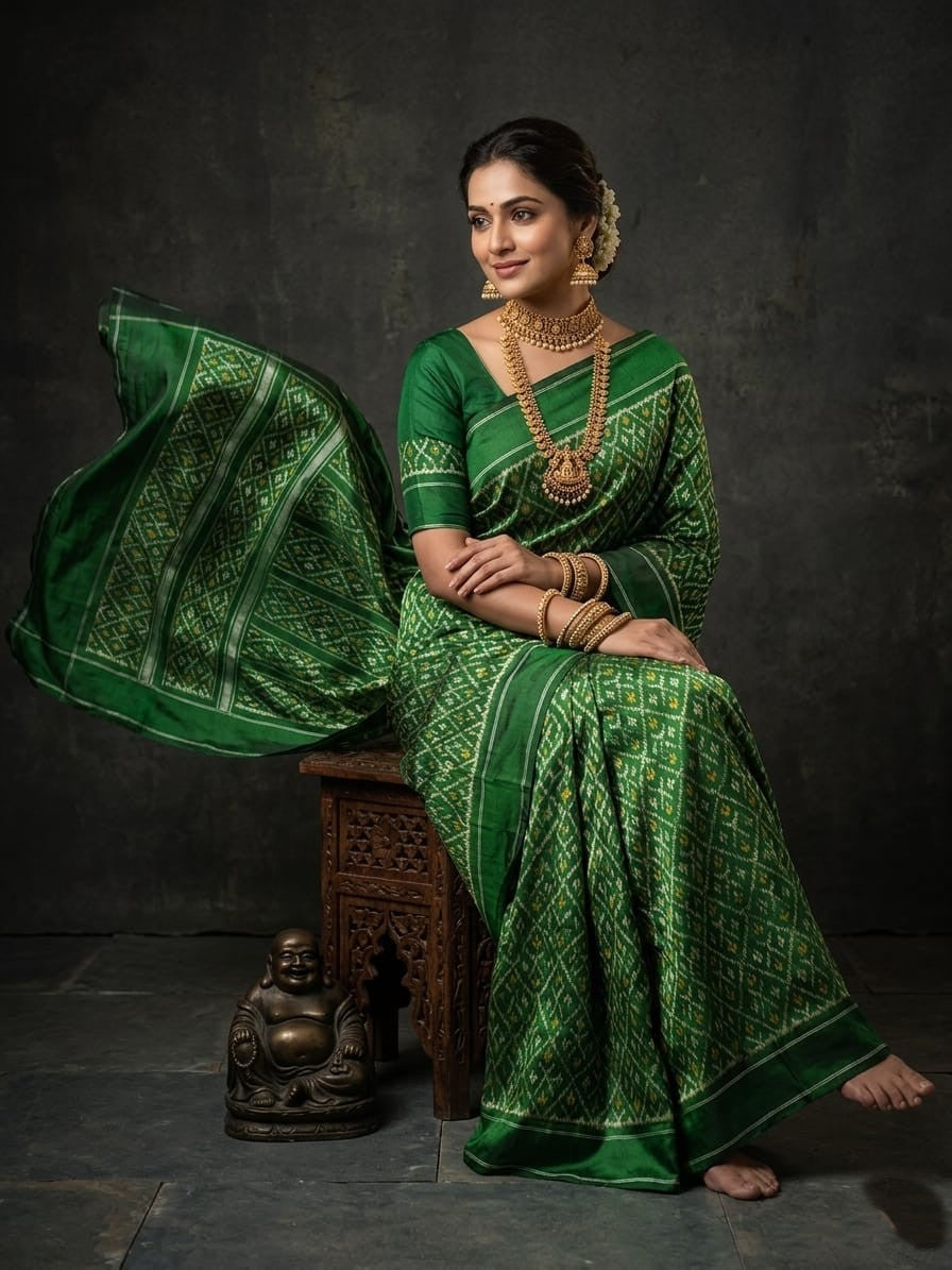 Emerald Green Barista Soft Silks Saree with Traditional Woven Design | Premium Collection