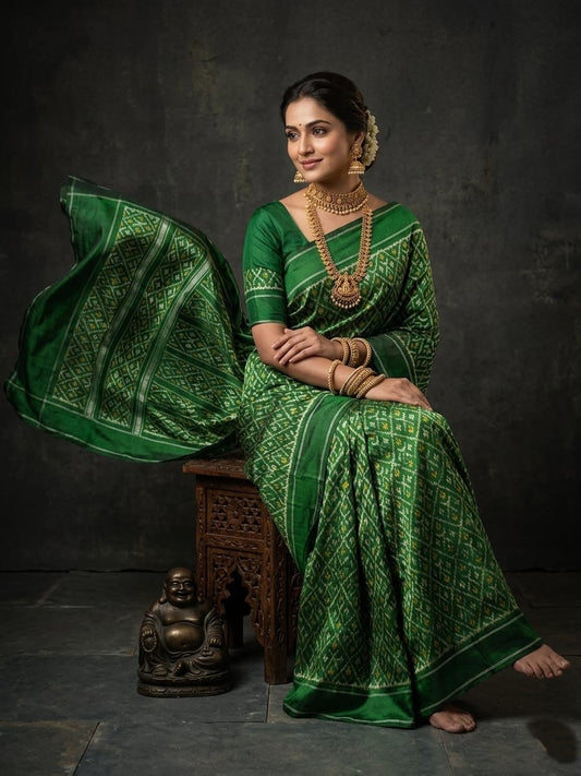 Emerald Green Barista Soft Silks Saree with Traditional Woven Design | Premium Collection
