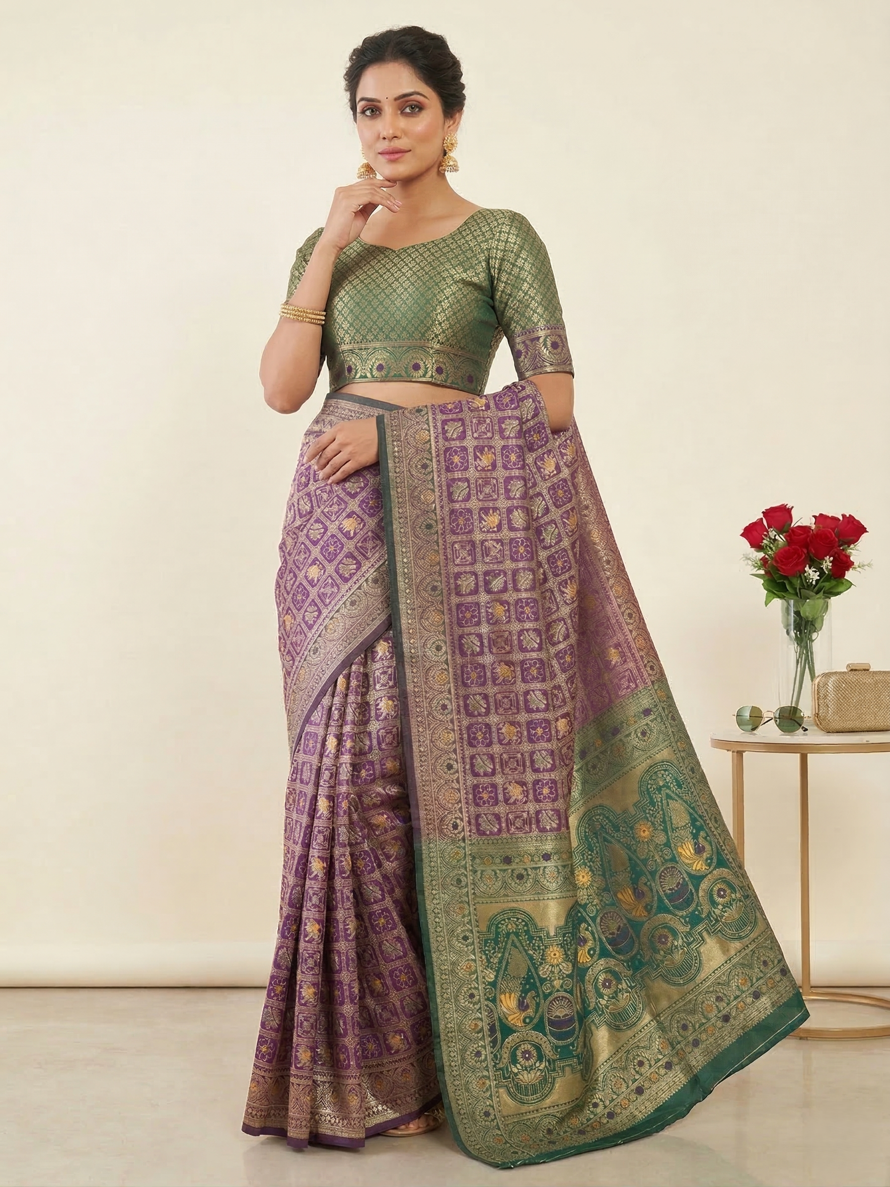 Beautiful Jaquard Saree For Women - Indigo