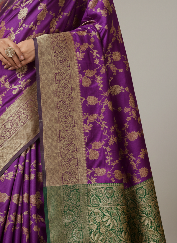 Beautiful Jaquard Saree For Women - Indigo