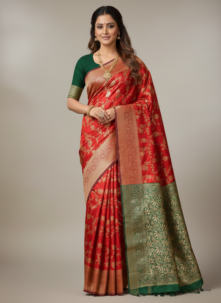 Beautiful Jaquard Saree For Women - Red