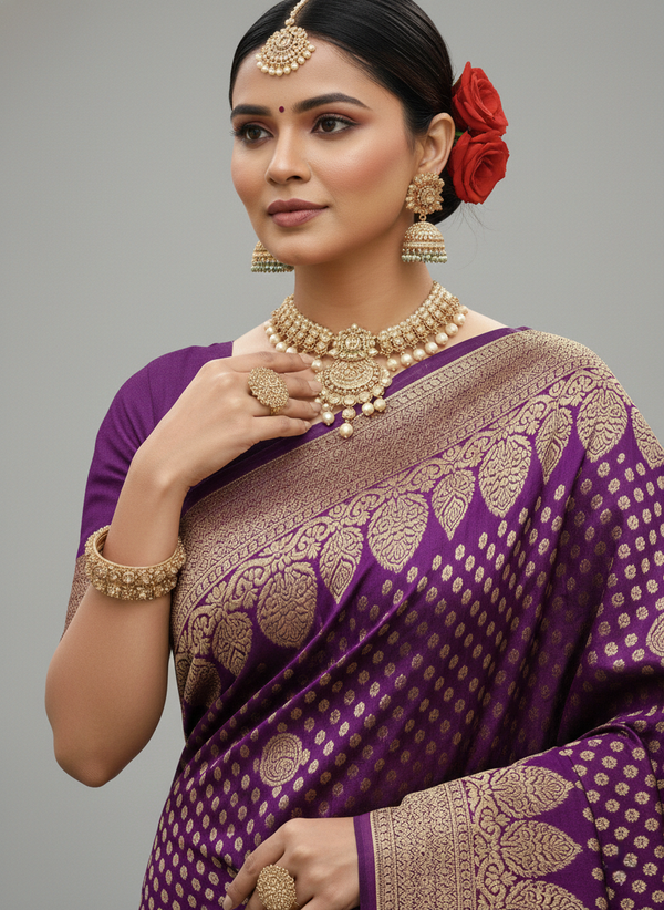 Beautiful Jaquard Saree For Women - Indigo
