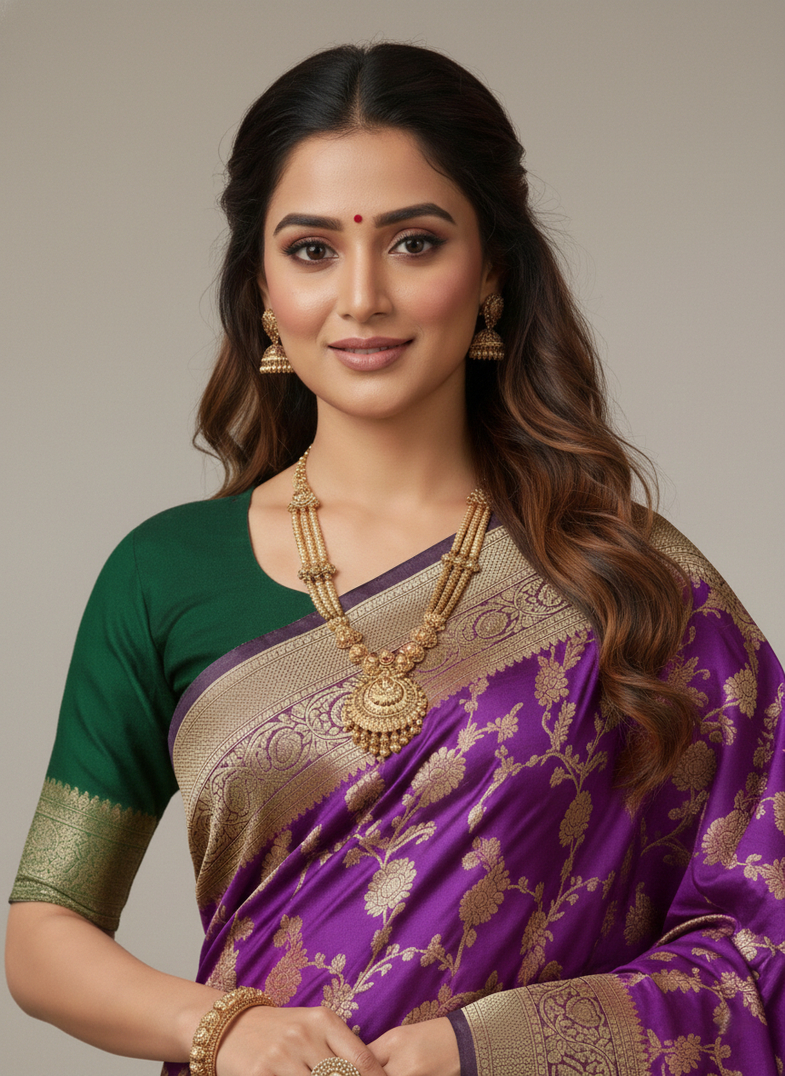 Beautiful Jaquard Saree For Women - Indigo