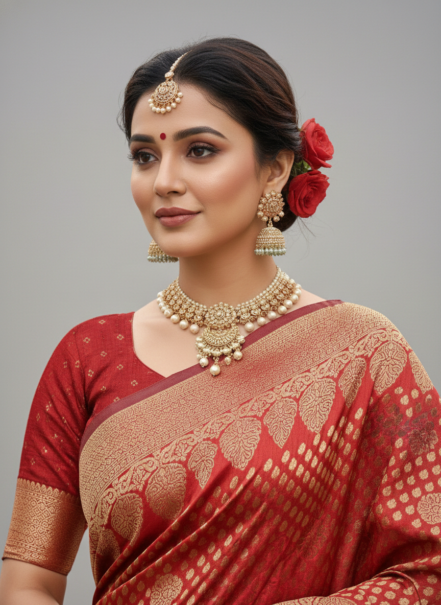 Beautiful Jaquard Saree For Women - Red