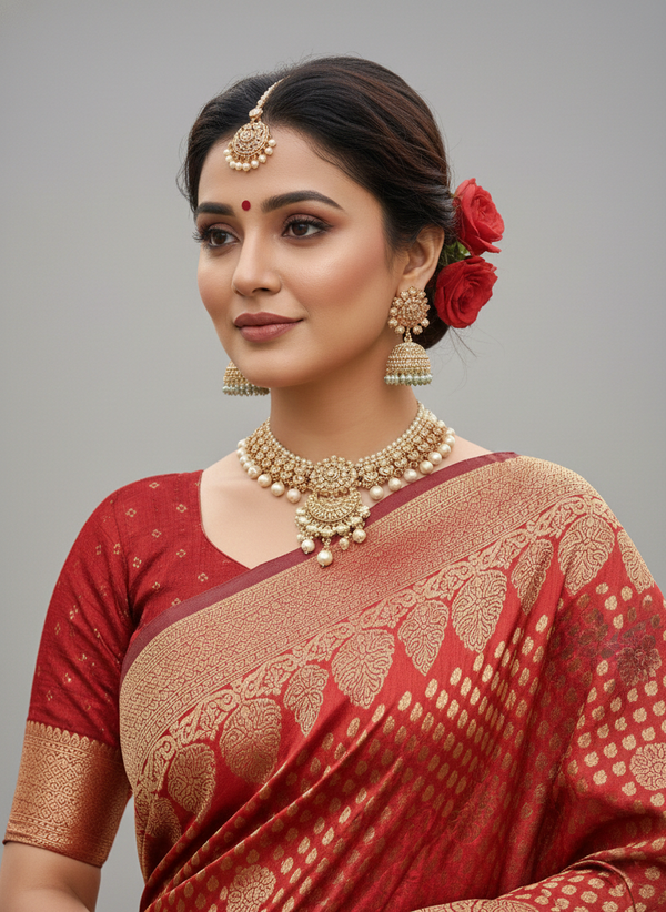 Beautiful Jaquard Saree For Women - Red