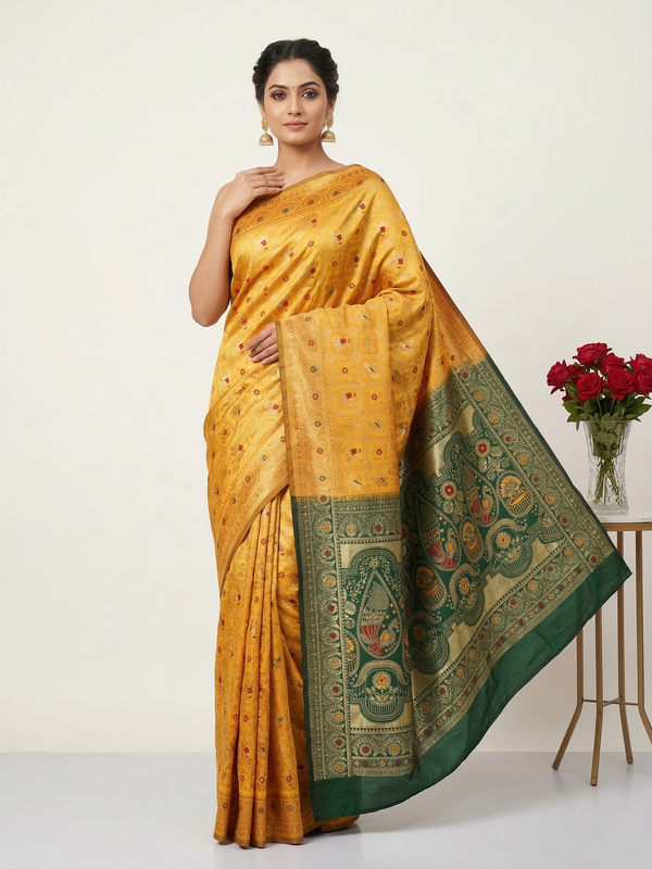 Beautiful Jaquard Saree For Women - Mustard
