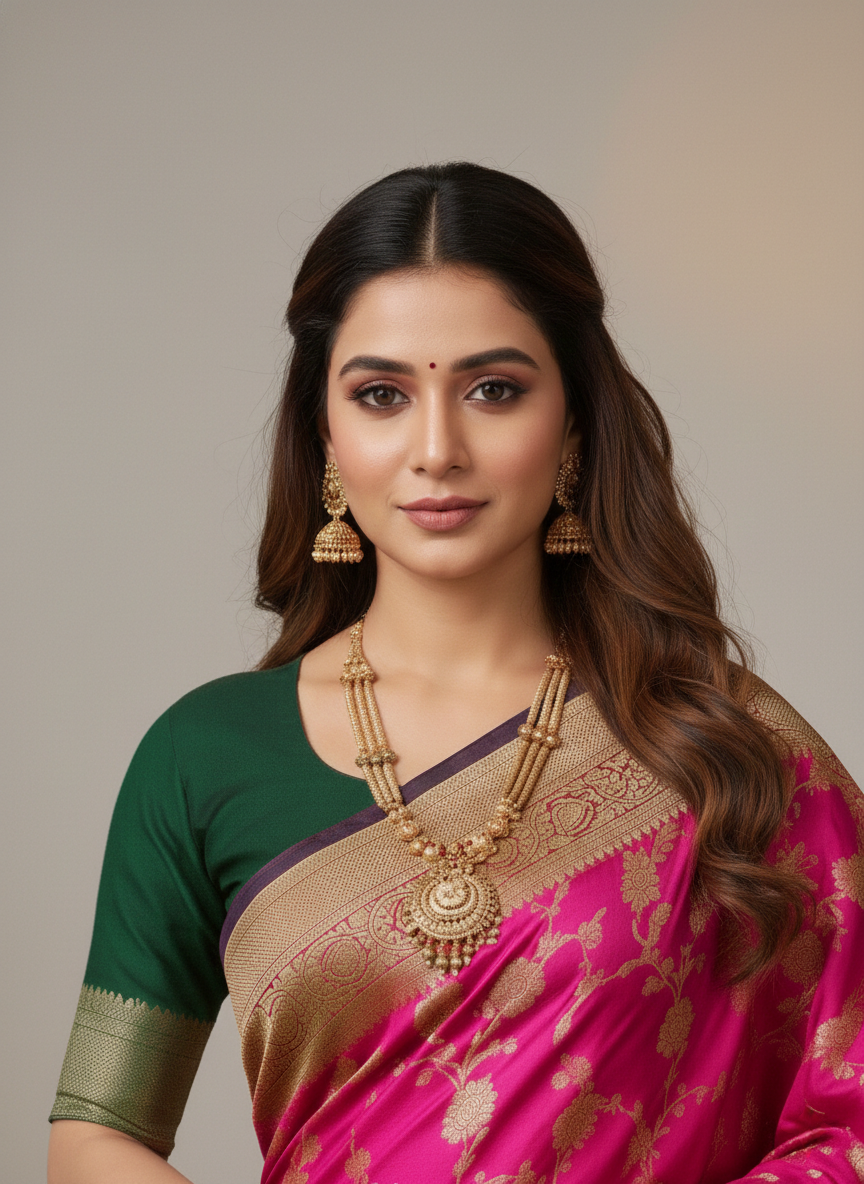 Beautiful Jaquard Saree For Women - Pink