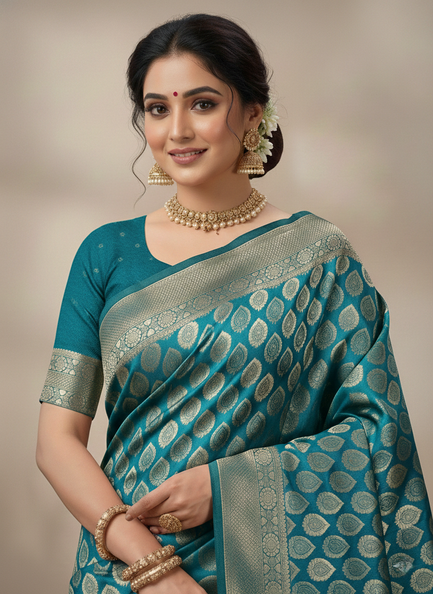 Beautiful Jaquard Saree For Women - Rama