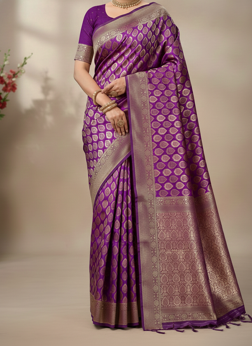 Beautiful Jaquard Saree For Women - Indigo