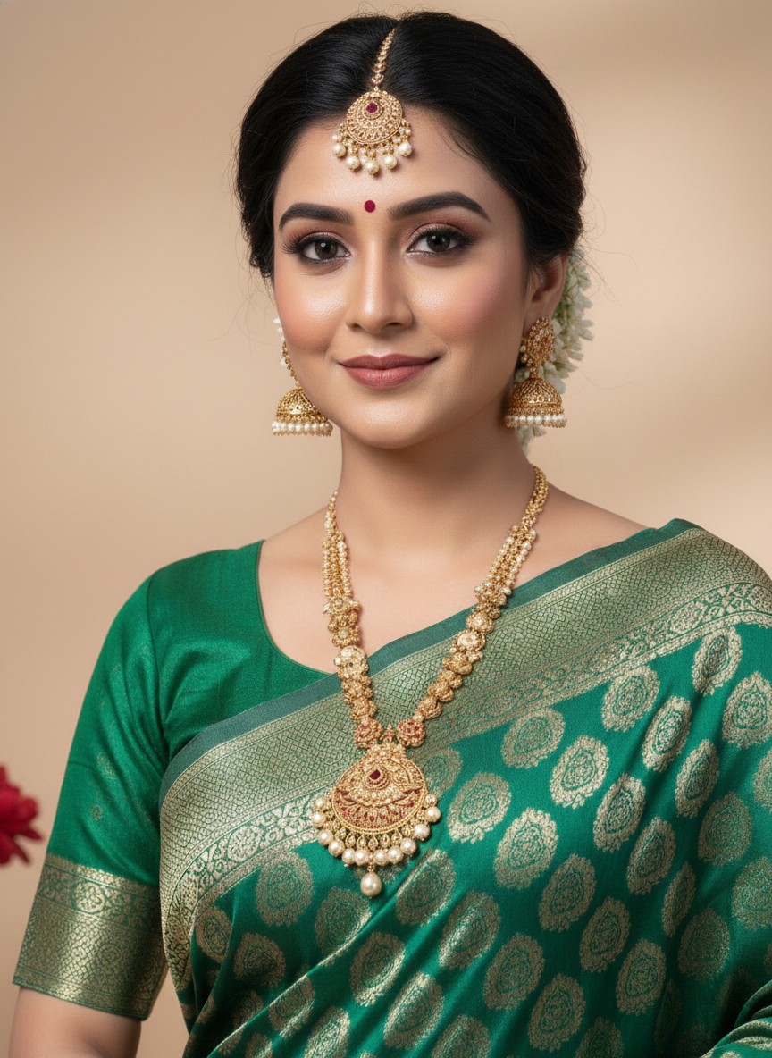 Beautiful Jaquard Saree For Women - Green