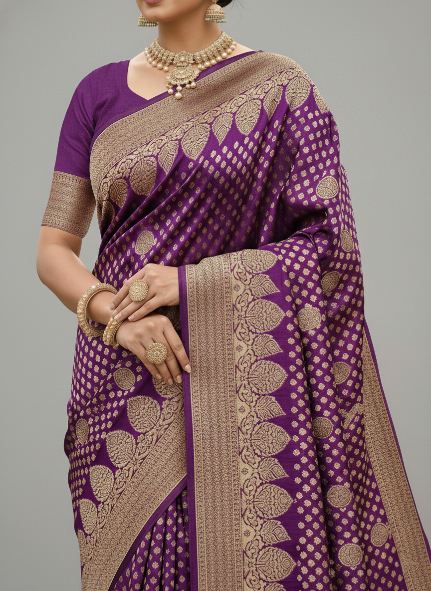 Beautiful Jaquard Saree For Women - Indigo