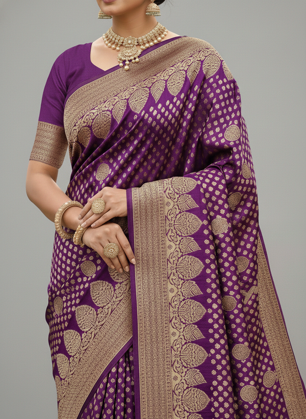 Beautiful Jaquard Saree For Women - Indigo