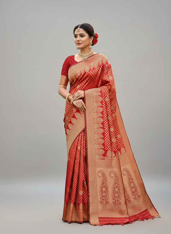 Beautiful Jaquard Saree For Women - Red