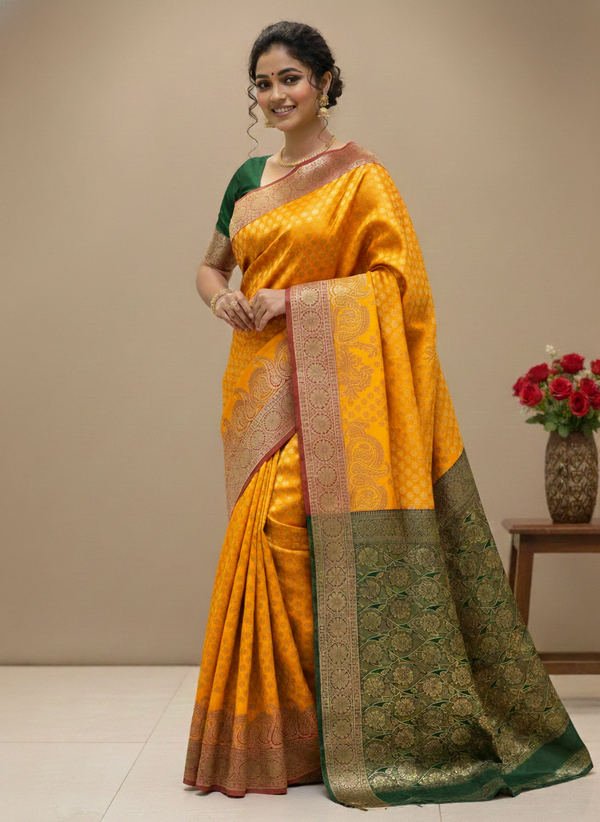 Beautiful Jaquard Saree For Women - Mustard